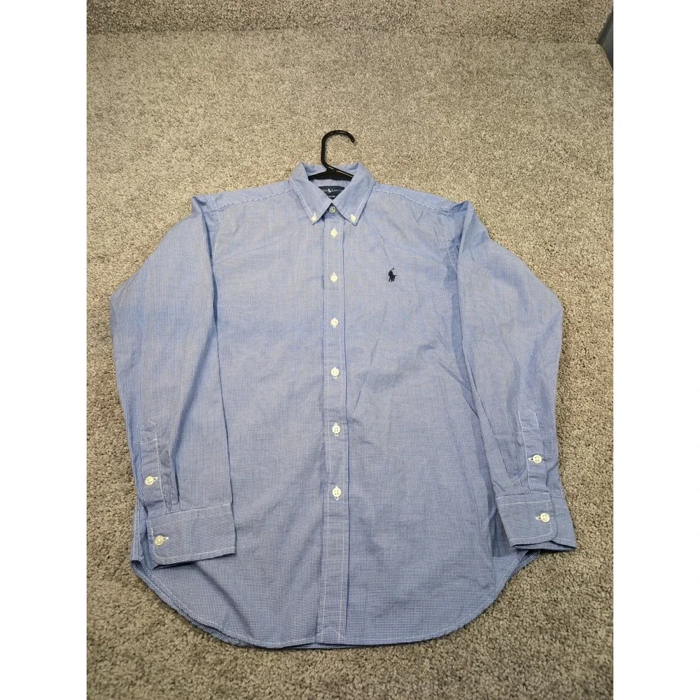 Ralph Lauren Kids Blue Gingham Check Button‎ Shirt Long Sleeve Polo Pony L 16